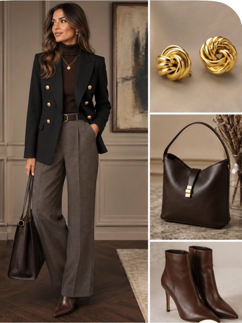 Banana Republic Women's Black Double-Breasted Blazer with Gold Buttons